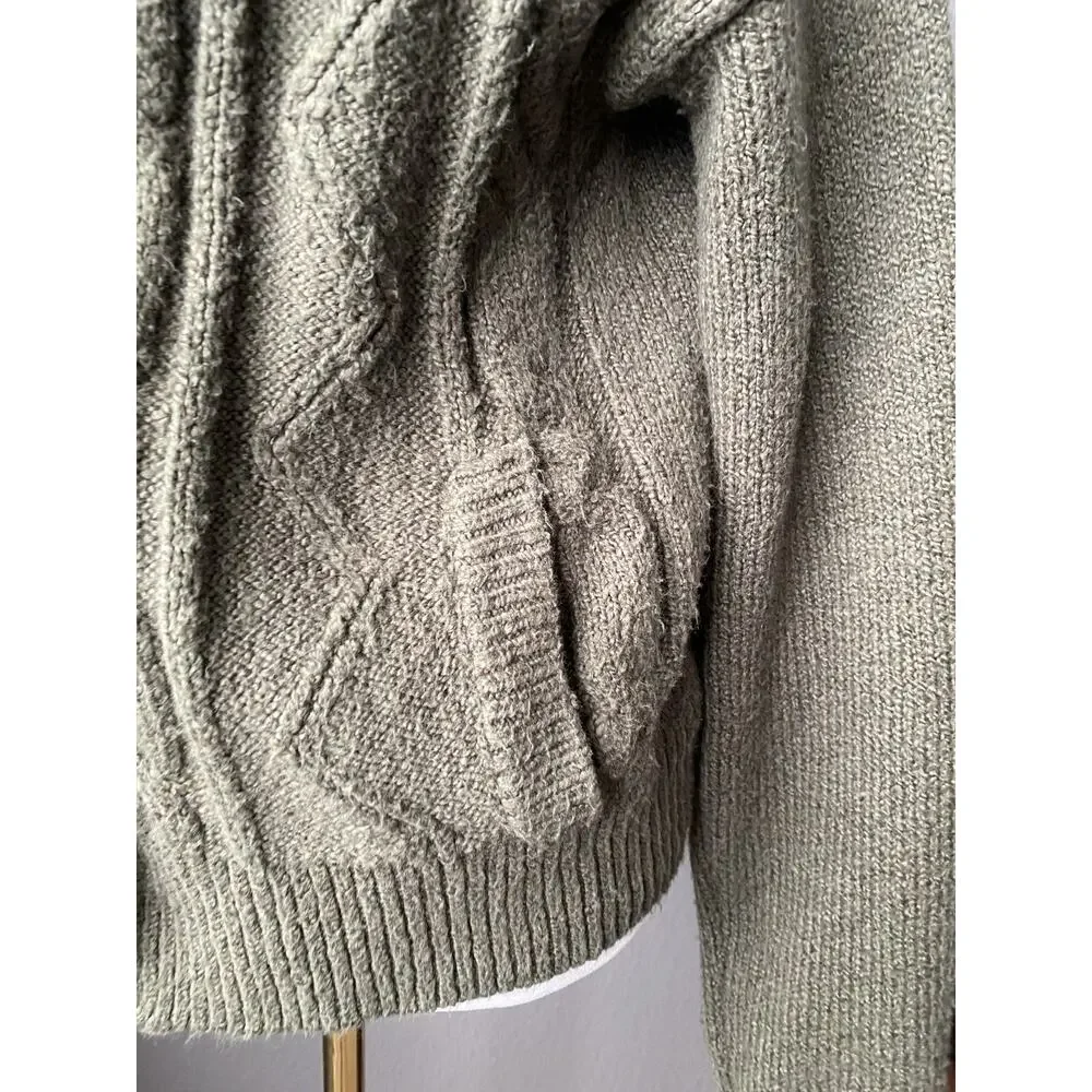 Anthropologie Pilcro cable knit shawl collar cardigan sweater olive Women S Knit - Picture 16 of 16